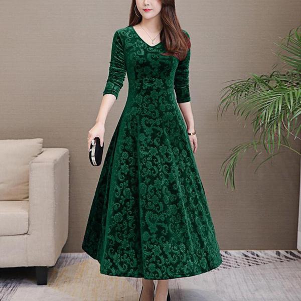 Damen Langarm Vintage Party Abendkleid Cocktail Swing Kleider XXXL grün von Joom DACH