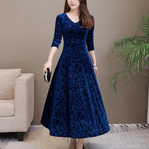 Damen Langarm Vintage Party Abendkleid Cocktail Swing Kleider XXXL blau von Joom DACH