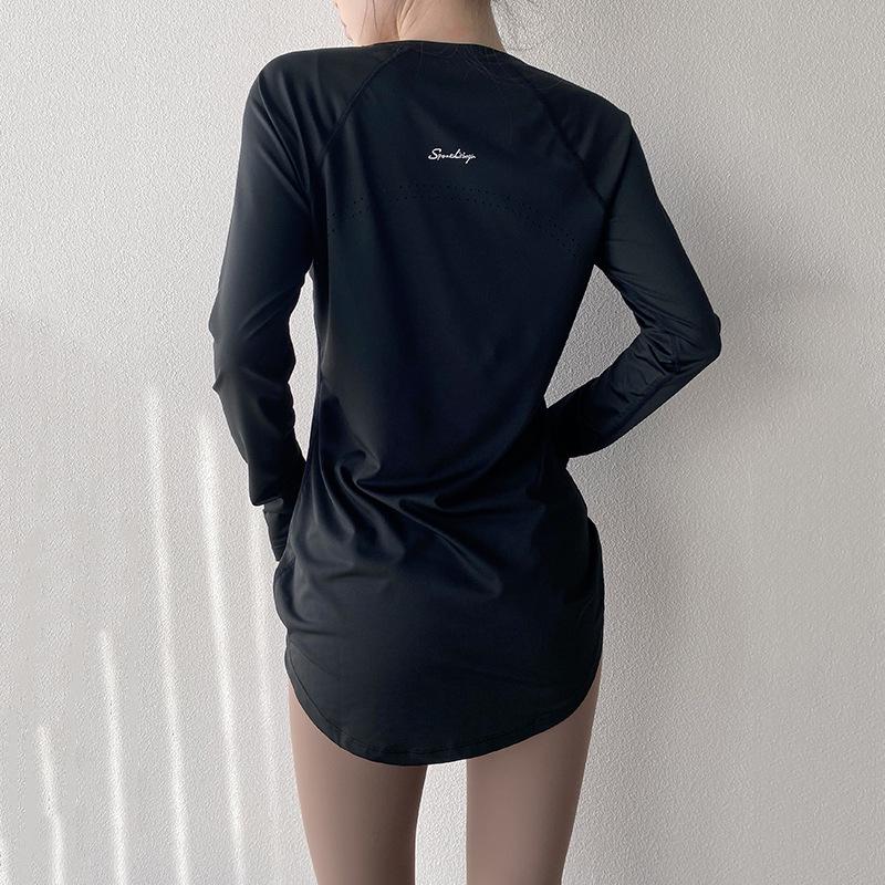Damen Langarm Yoga- & Lauf-T-Shirt mit schlankmachender Passform & atmungsaktivem Rücken Extra Large schwarz von Joom DACH