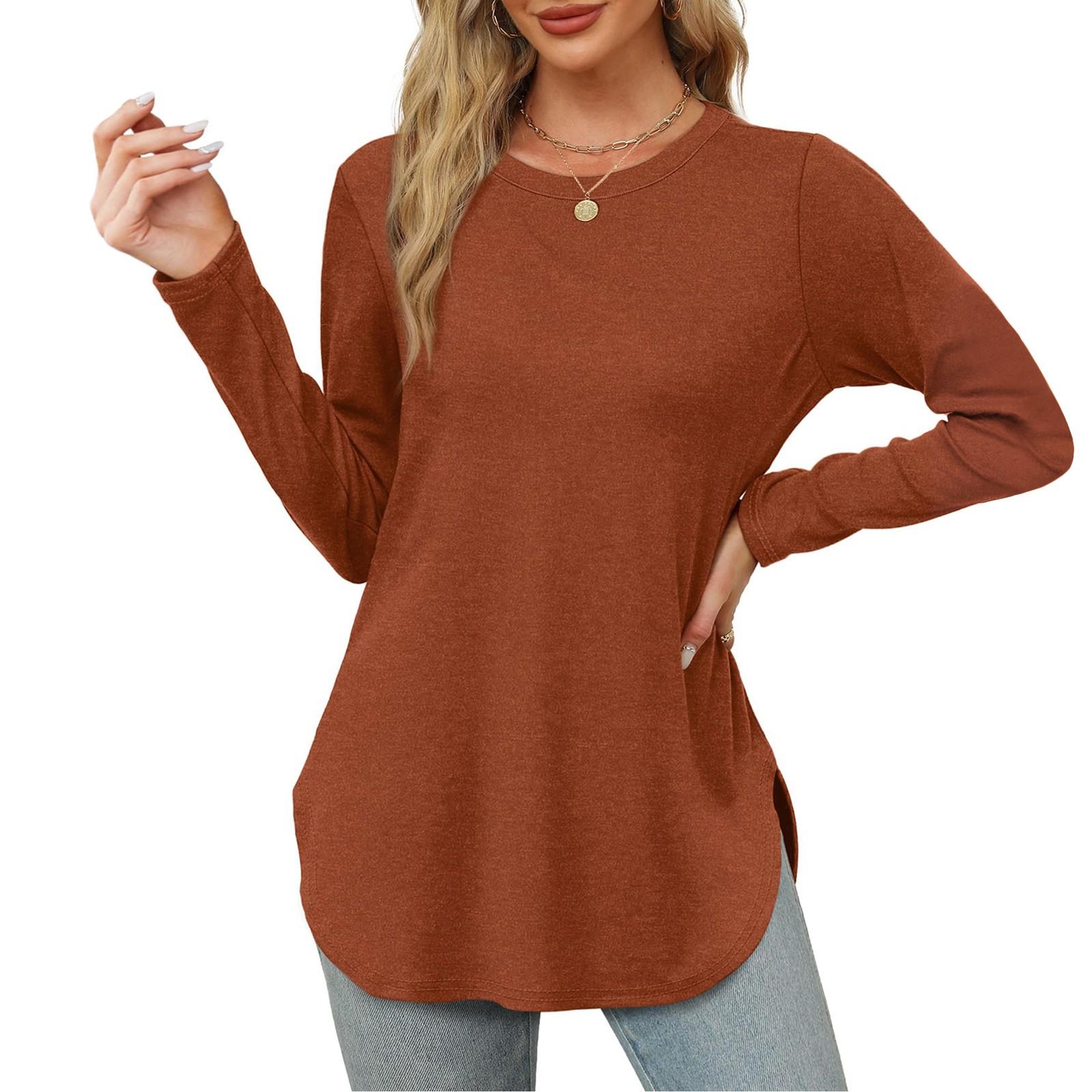 Damen Langarmshirt mit Rundhalsausschnitt, seitlicher Schlitz, Basic, lockere Tunika-Oberteile, Freizeithemden XXXL von Joom DACH