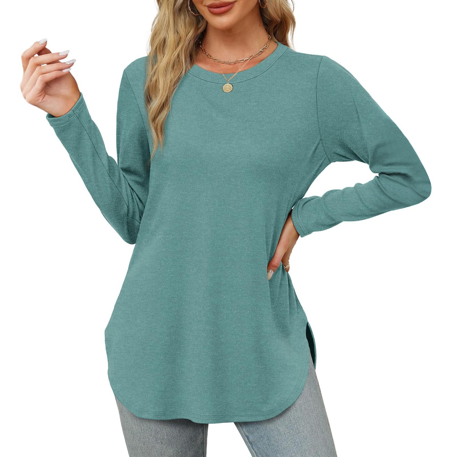 Damen Langarmshirt mit Rundhalsausschnitt, seitlicher Schlitz, Basic, lockere Tunika-Oberteile, Freizeithemden XXXL von Joom DACH