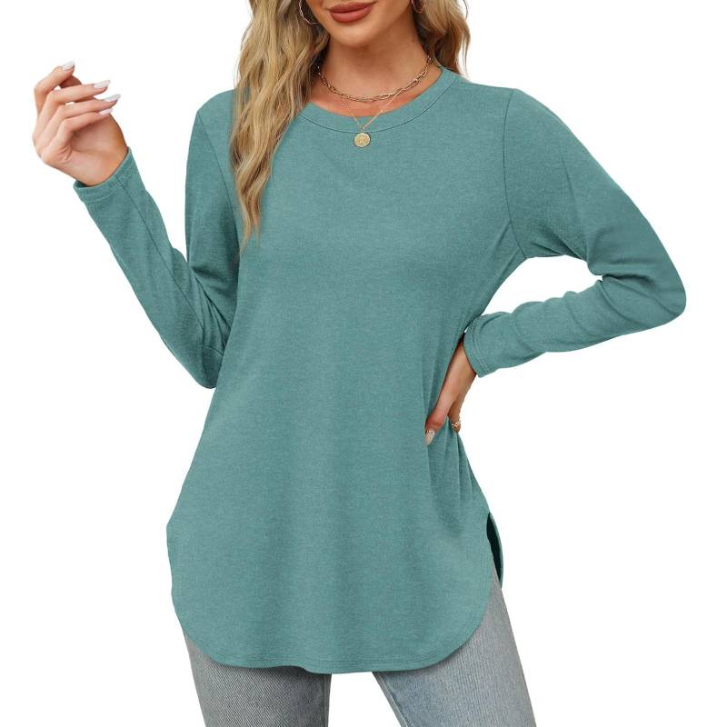 Damen Langarmshirt mit Rundhalsausschnitt, seitlicher Schlitz, Basic, lockere Tunika-Oberteile, Freizeithemden XXXL von Joom DACH