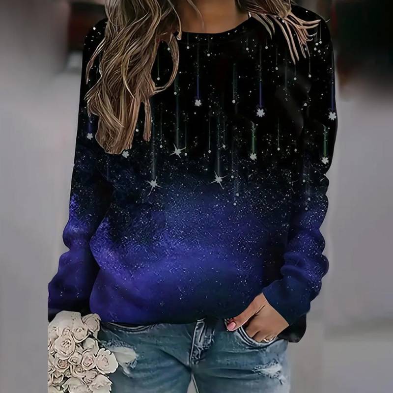 Damen Langarmshirts mit Farbverlauf und 3D-Buchstabendruck, Rundhalsausschnitt, Basic-Shirts und Blusen, Damenbekleidung, Winter/Herbst L von Joom DACH