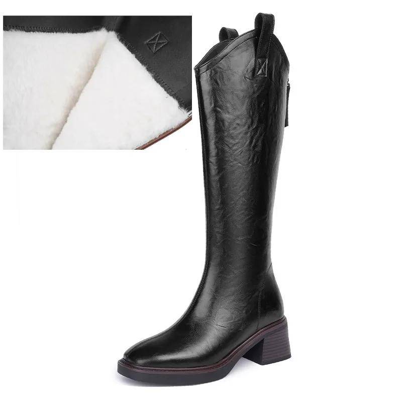 Damen Lange Stiefel Britischer Stil Echtes Leder Damen Hohe Stiefel Naturwolle Western Cowboystiefel Damen 40 von Joom DACH