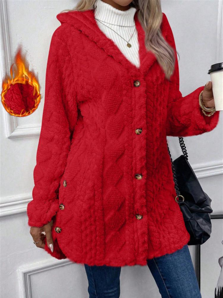 Damen Langer Fleece-Mantel mit Kapuze in Beige, Rosa und Grau, Weiche Plüsch-Oberbekleidung mit Vordertaschen, Locker geschnittene Lässige Winterjacke S rot von Joom DACH