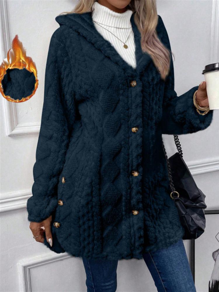 Damen Langer Fleece-Mantel mit Kapuze in Beige, Rosa und Grau, Weiche Plüsch-Oberbekleidung mit Vordertaschen, Locker geschnittene Lässige Winterjacke XL dunkelblau von Joom DACH