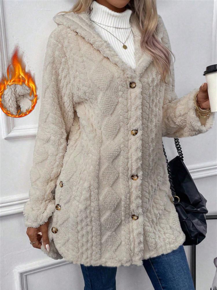 Damen Langer Fleece-Mantel mit Kapuze in Beige, Rosa und Grau, Weiche Plüsch-Oberbekleidung mit Vordertaschen, Locker geschnittene Lässige Winterjacke XL aprikose lichtfarbe von Joom DACH