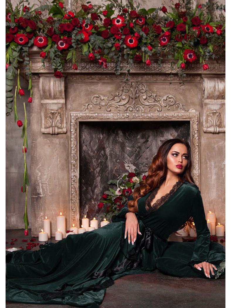 Damen Langer Goldener Samt Nachthemd und Morgenmantel Set – Übergröße, Herbst/Winter One Size (up to 145 jin) von Joom DACH