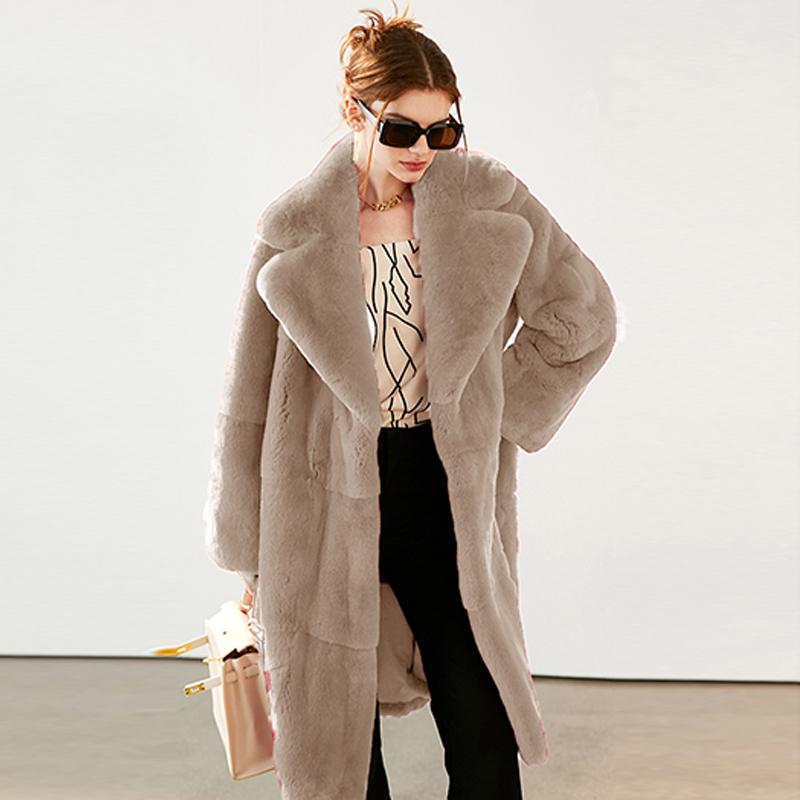 Damen Langer Kunstpelzmantel mit Gürtel Winter Flauschiger Teddy Weiblicher Revers Warme Taille Plüschjacken XL khaki von Joom DACH