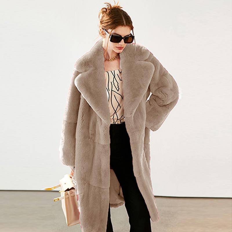 Damen Langer Kunstpelzmantel mit Gürtel Winter Flauschiger Teddy Weiblicher Revers Warme Taille Plüschjacken XL khaki von Joom DACH