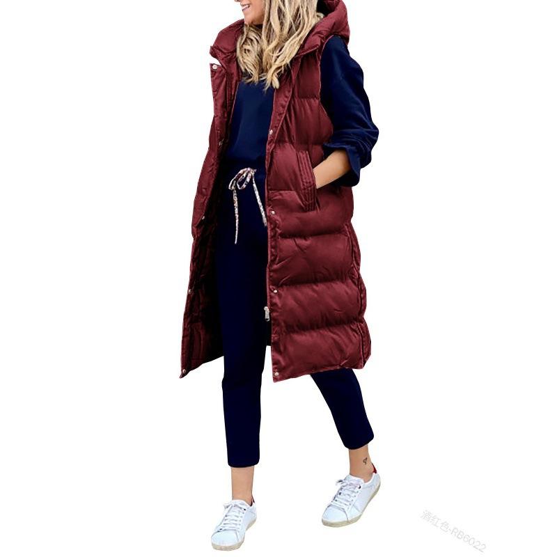 Damen Langer Mantel Weste Mit Kapuze Herbst Winter Ärmellos Warme Baumwolle Daunenmantel Weste Steppweste Daunenjacke Outwear 5XL XXXXXL rot von Joom DACH