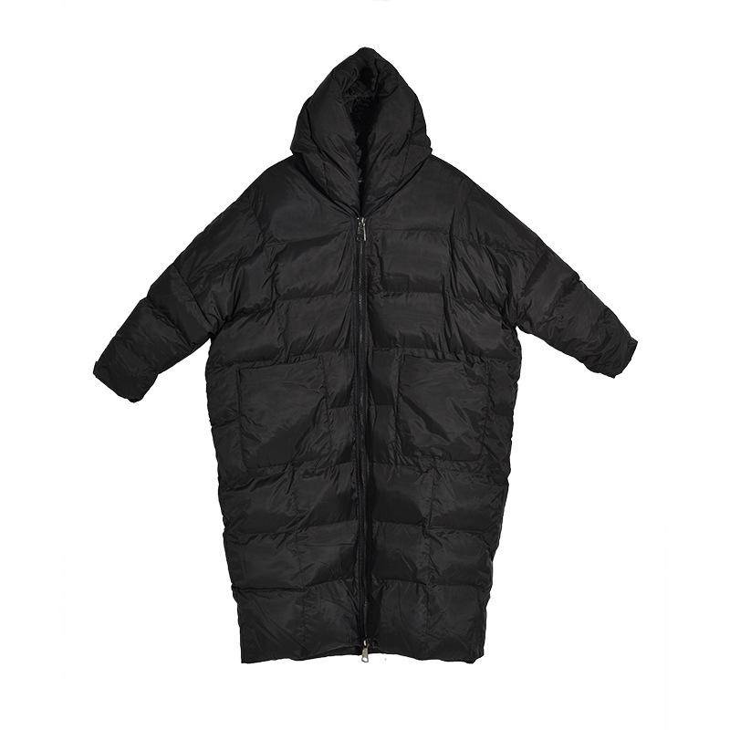 Damen Langer Winter Baumwollmantel mit Kapuze - Lockere Passform, Überknie, Dicke Arbeitsjacke One Size schwarz von Joom DACH