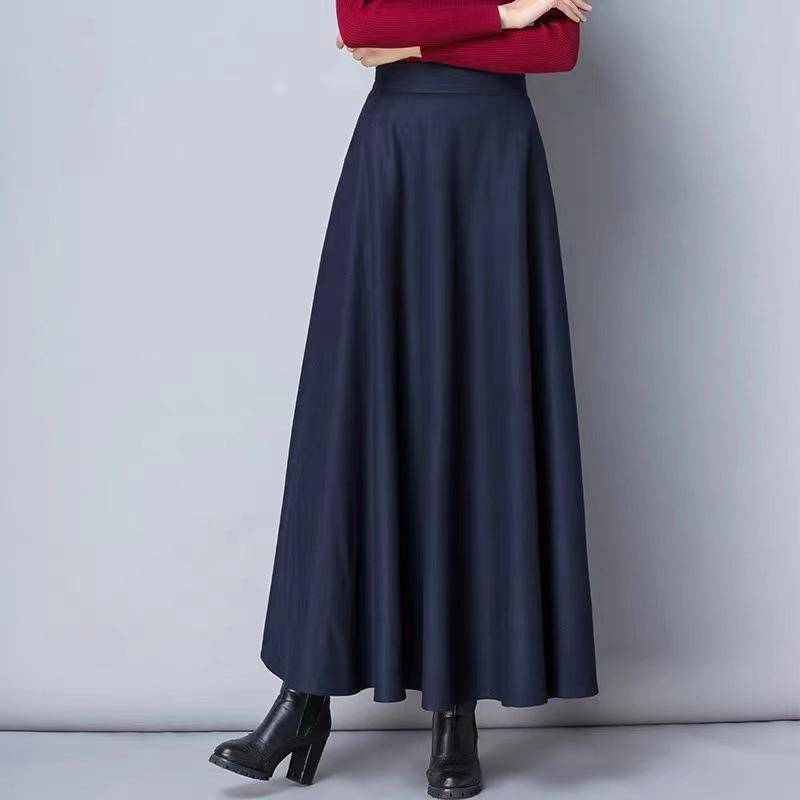 Damen Langer Wollrock Elegant Hohe Taille Wolle A-Linien Röcke Weiblich Lässig Dick Warm Tasche Maxi Röcke L blau von Joom DACH