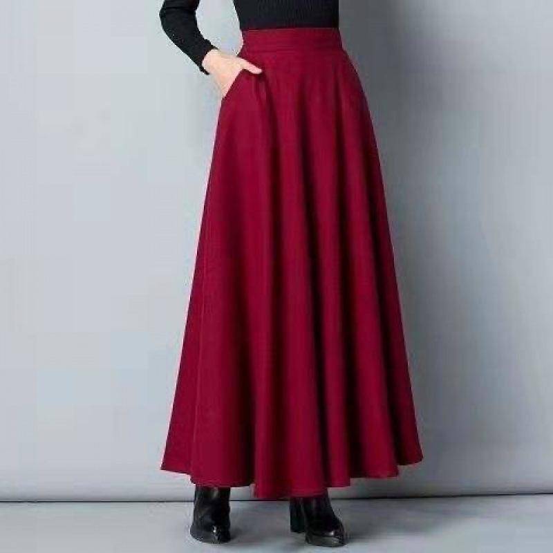 Damen Langer Wollrock Elegant Hohe Taille Wolle A-Linien Röcke Weiblich Lässig Dick Warm Tasche Maxi Röcke M rot von Joom DACH