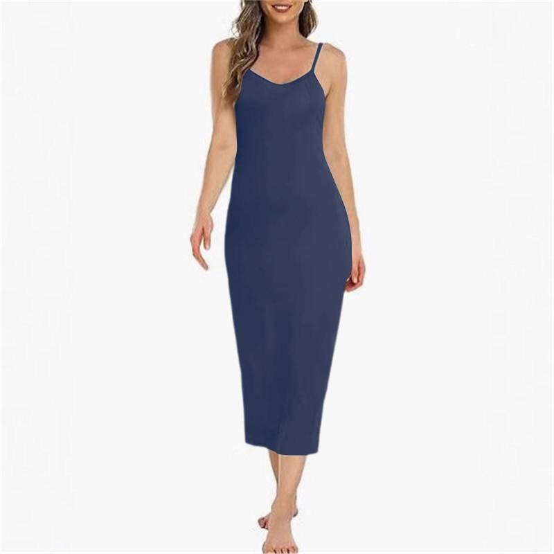 Damen Langes Unterkleid Basic Verstellbare Spaghetti-Träger Cami Unterkleid Weiches V-Ausschnitt Nachthemd Unter Kleidern L dunkelblau von Joom DACH