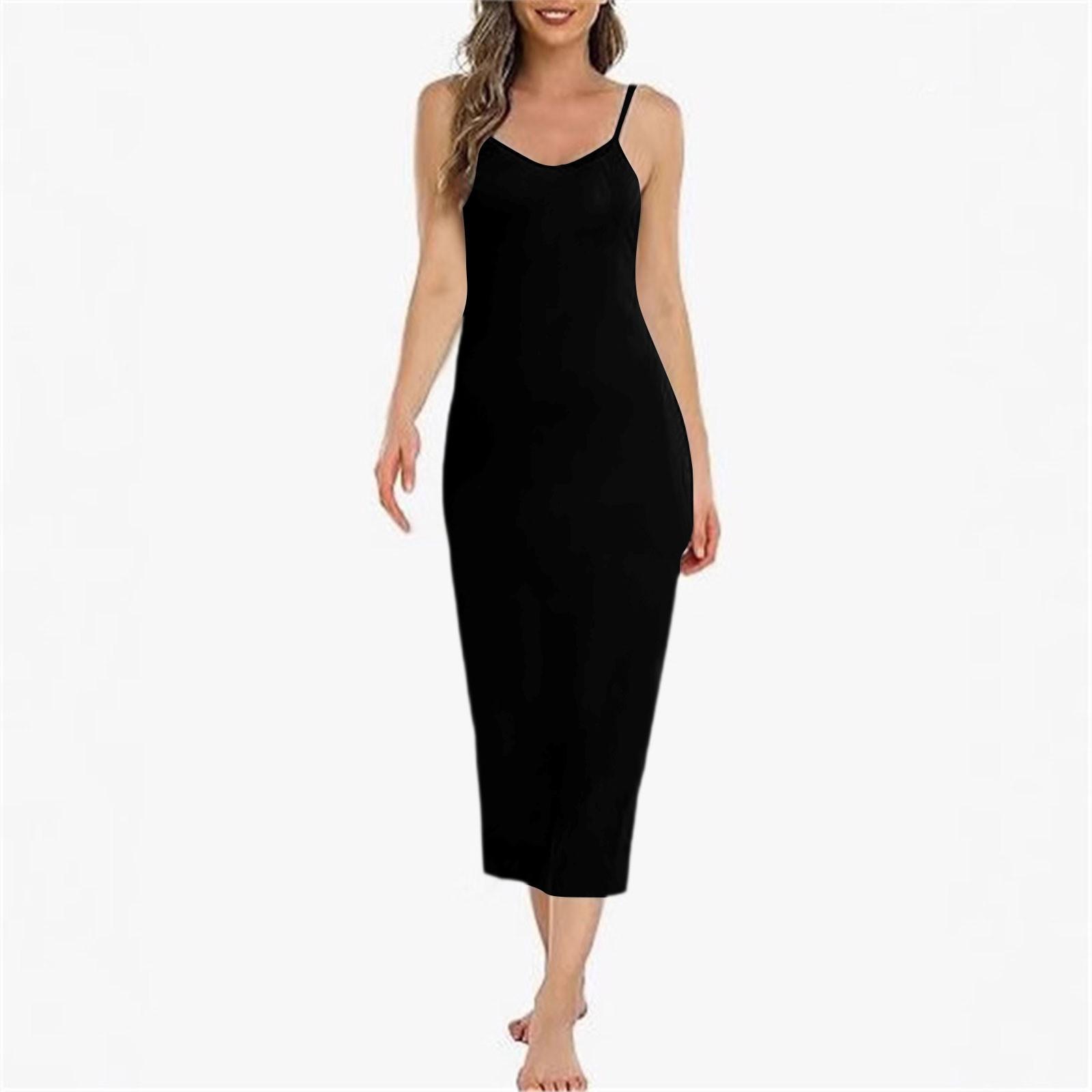 Damen Langes Unterkleid Basic Verstellbare Spaghetti-Träger Cami Unterkleid Weiches V-Ausschnitt Nachthemd Unter Kleidern L von Joom DACH