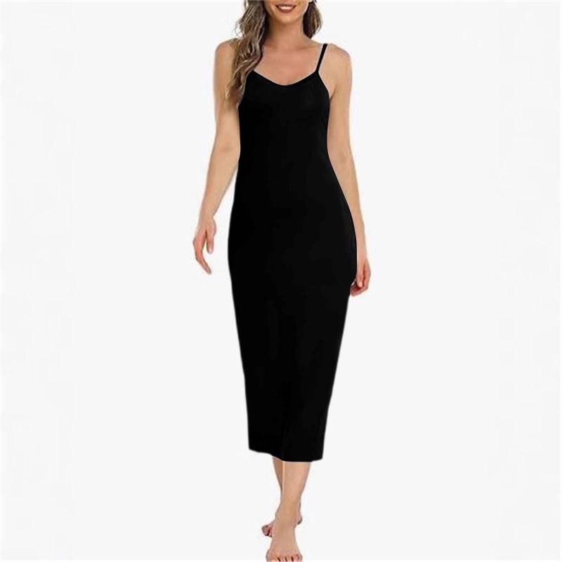 Damen Langes Unterkleid Basic Verstellbare Spaghetti-Träger Cami Unterkleid Weiches V-Ausschnitt Nachthemd Unter Kleidern L von Joom DACH