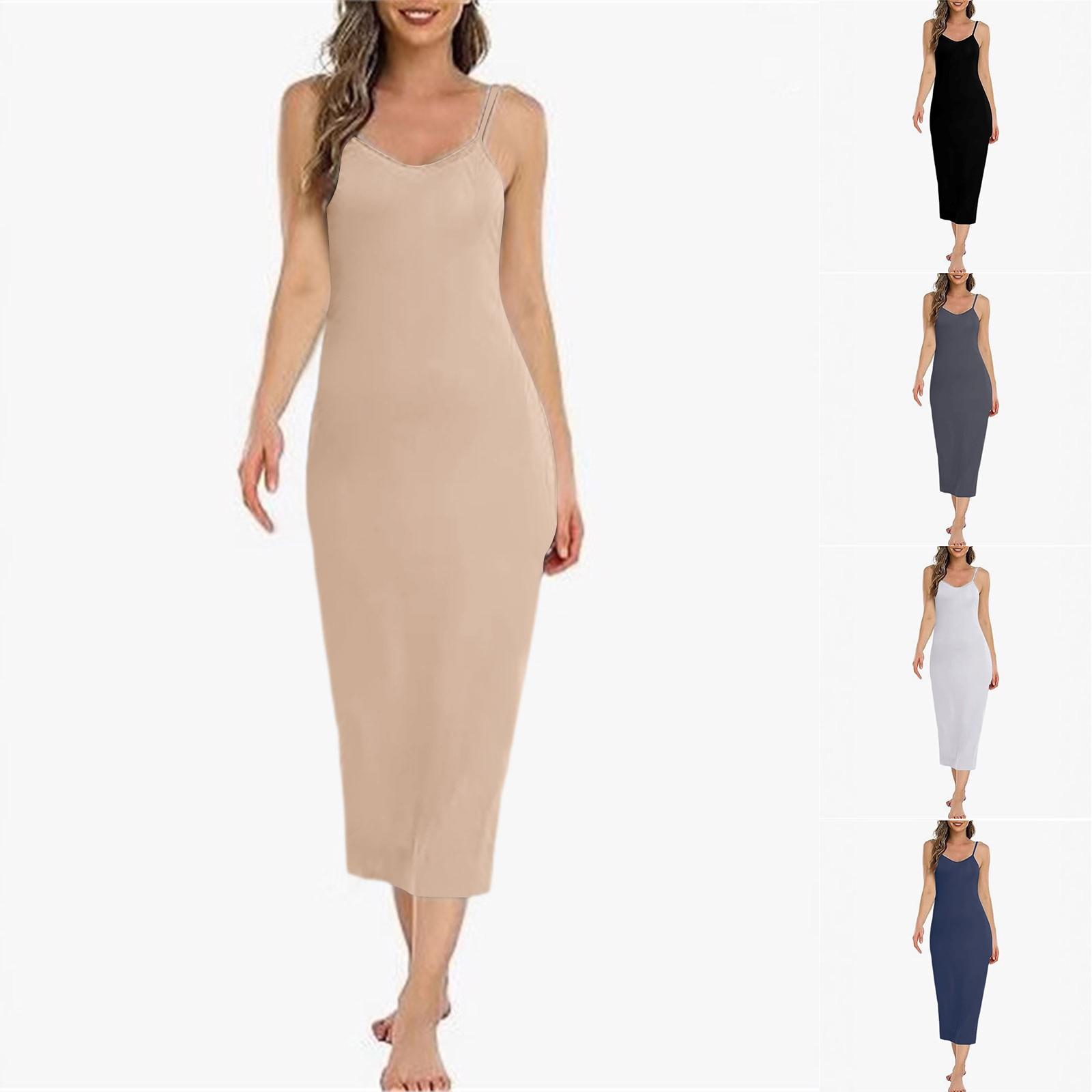 Damen Langes Unterkleid Basic Verstellbare Spaghetti-Träger Cami Unterkleid Weiches V-Ausschnitt Nachthemd Unter Kleidern XXL von Joom DACH