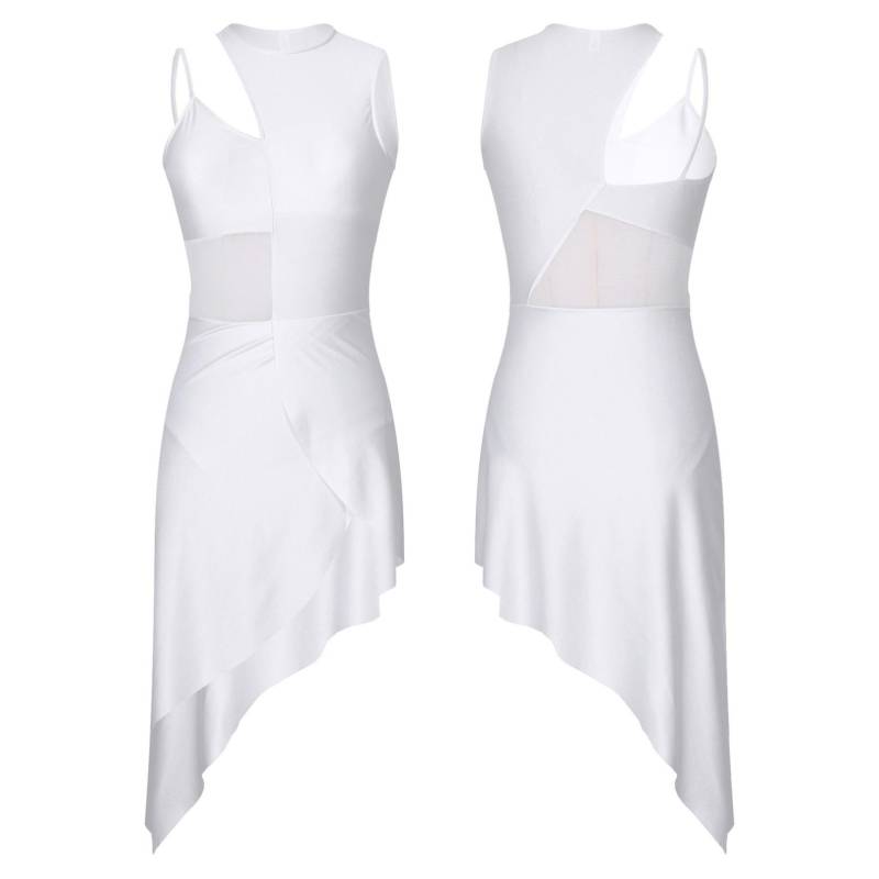 Damen-Latein-Ballsaal-Tanzkleid, Patchwork, ärmellos, asymmetrischer Saum, lyrische Bühnentanzkleidung S weiß von Joom DACH