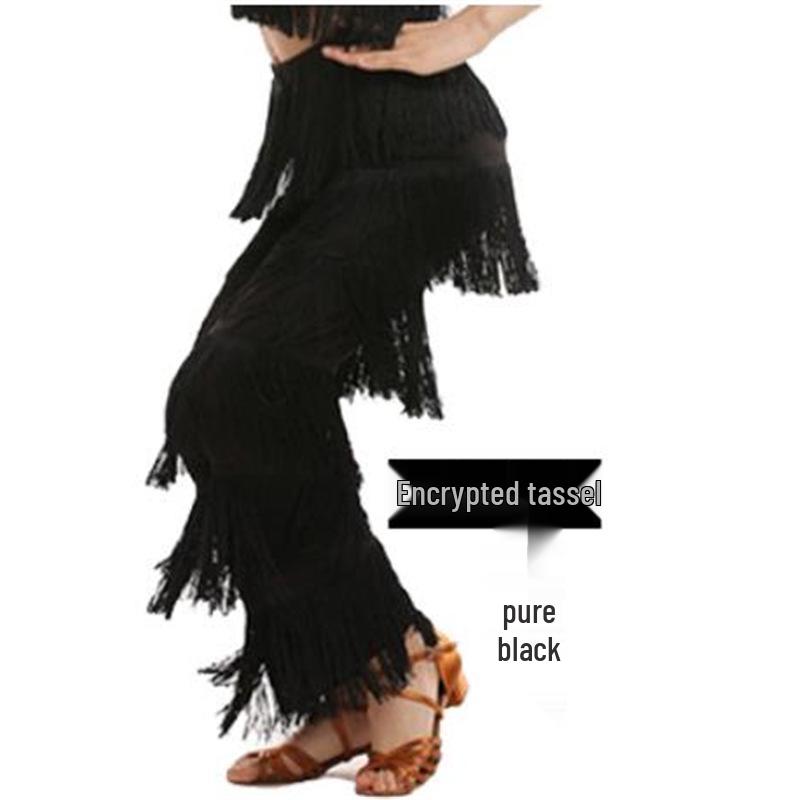 Damen Latein Tanz Quastenhose - Milchseide Rock für Training & Auftritt L schwarz von Joom DACH