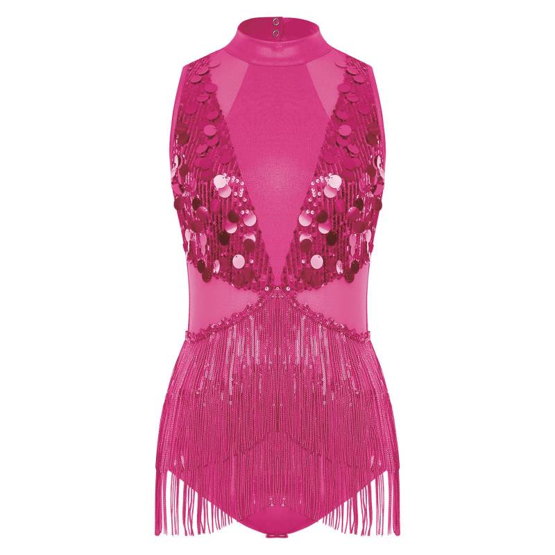 Damen Latein Tanz Trikot Pailletten Quasten Design Ärmellos Rückenausschnitt Metallic Glänzend Patchwork Body M von Joom DACH