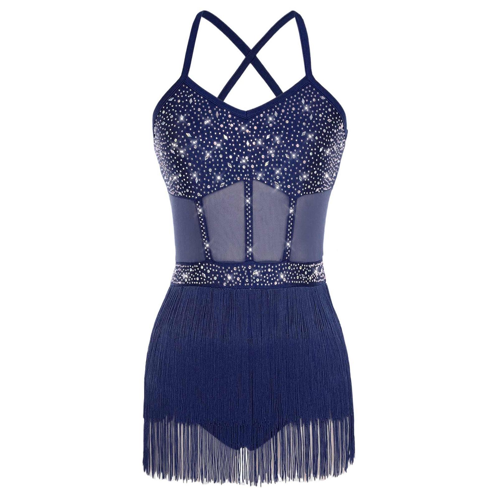 Damen Latein Tanzkleid Transparentes Netz Patchwork Strass Stufenfransen Einteiliger Body M navy blau Damen Latein Tanzkleid Transparentes Netz Patchwork Strass Stufenfransen Einteiliger Body M navy blau von Joom DACH