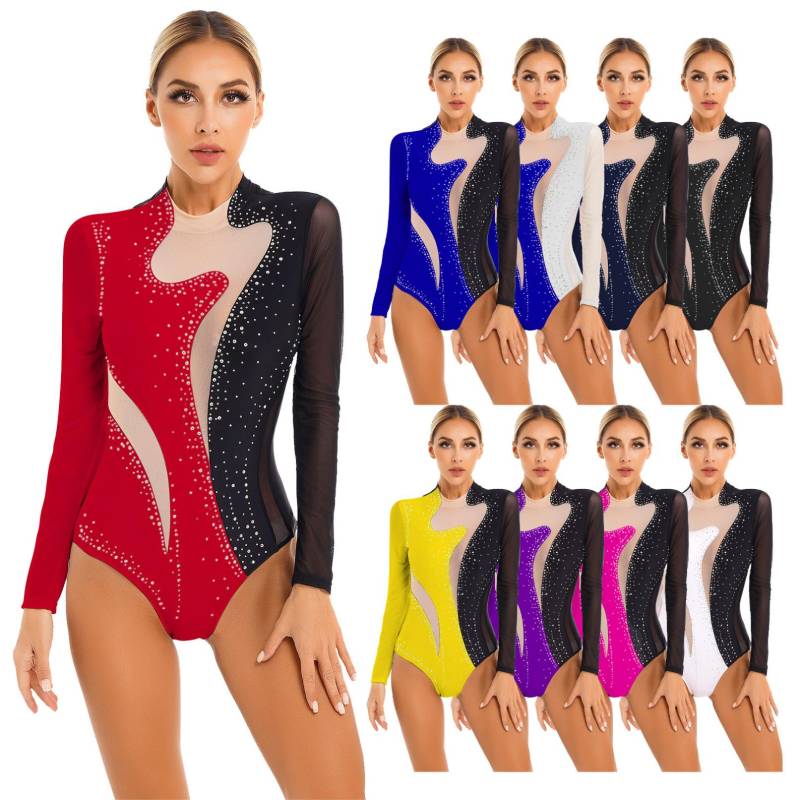 Damen Lateinischer Tanz Eiskunstlauf Body Mädchen Ballett Gymnastik Trikot Tanzkostüm S weiß/schwarz von Joom DACH