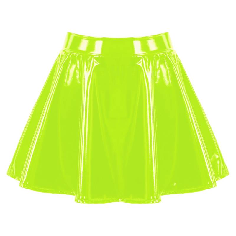 Damen-Latexrock für Rave-Party, Club, Tanz, Bühnenauftritt, Kostüm, Damen-Miniröcke aus Wetlook-Lackleder mit ausgestelltem Rock 3XL fluoreszierende grün von Joom DACH
