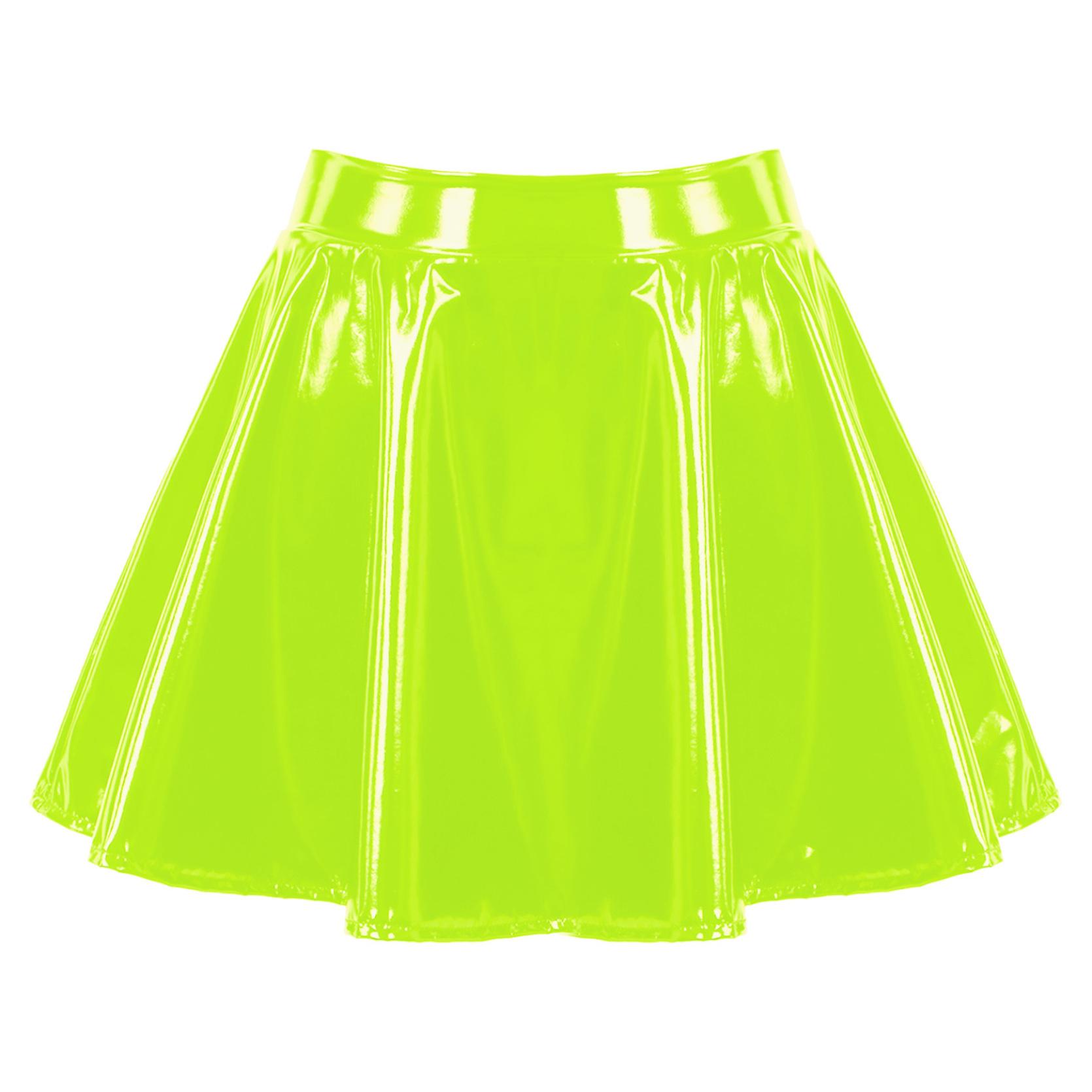 Damen-Latexrock für Rave-Party, Club, Tanz, Bühnenauftritt, Kostüm, Damen-Miniröcke aus Wetlook-Lackleder mit ausgestelltem Rock 3XL fluoreszierende grün von Joom DACH