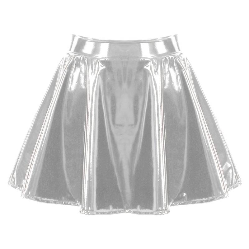 Damen-Latexrock für Rave-Party, Club, Tanz, Bühnenauftritt, Kostüm, Damen-Miniröcke aus Wetlook-Lackleder mit ausgestelltem Rock L silber von Joom DACH