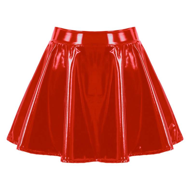 Damen Latexrock für Tanzbühnenkostüme Damen ausgestellte Miniröcke aus Wetlook-Lackleder XL rot von Joom DACH