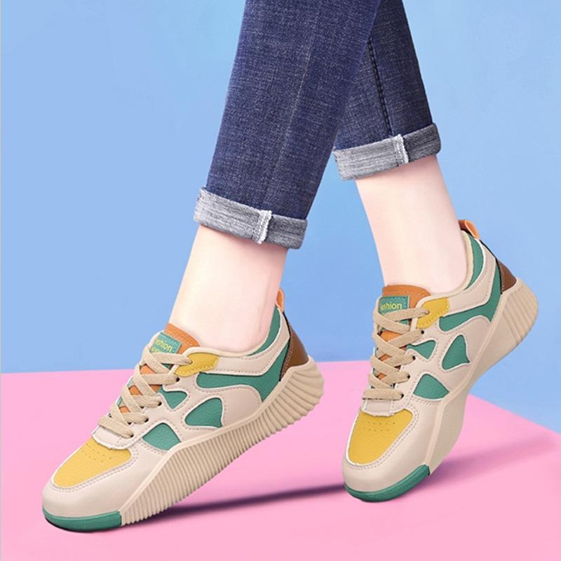 Damen Laufschuhe Frühling Neuer Trend Leder Freizeitschuhe Retro-Stil Flache Sohle Sneakers Teenager Schuhe 39 von Joom DACH