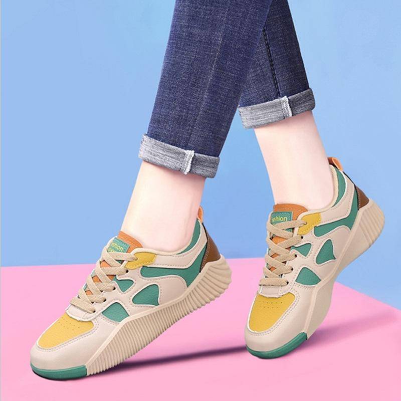 Damen Laufschuhe Frühling Neuer Trend Leder Freizeitschuhe Retro-Stil Flache Sohle Sneakers Teenager Schuhe 39 von Joom DACH