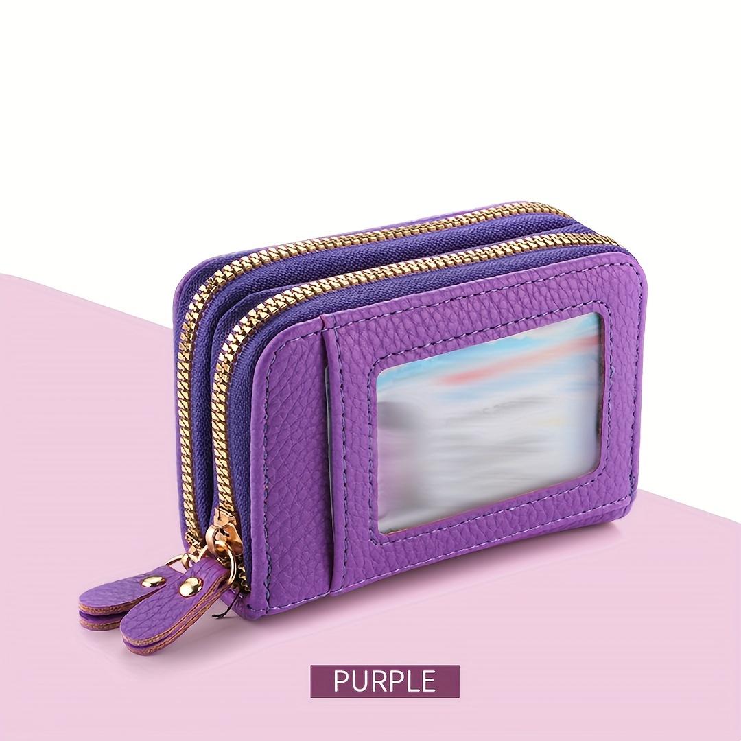 Damen Leder Kreditkartenetui Doppelreißverschluss mit Ausweisfach und Münzfach - Bewahren Sie Ihre Karten sicher auf und organisieren Sie sie violett von Joom DACH
