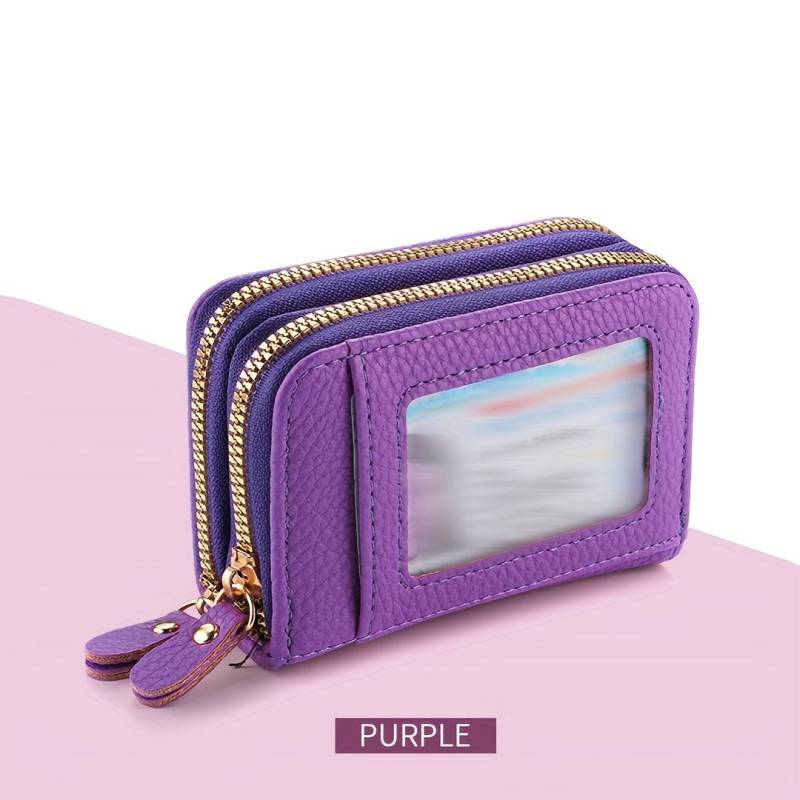Damen Leder Kreditkartenetui Doppelreißverschluss mit Ausweisfach und Münzfach - Bewahren Sie Ihre Karten sicher auf und organisieren Sie sie violett von Joom DACH