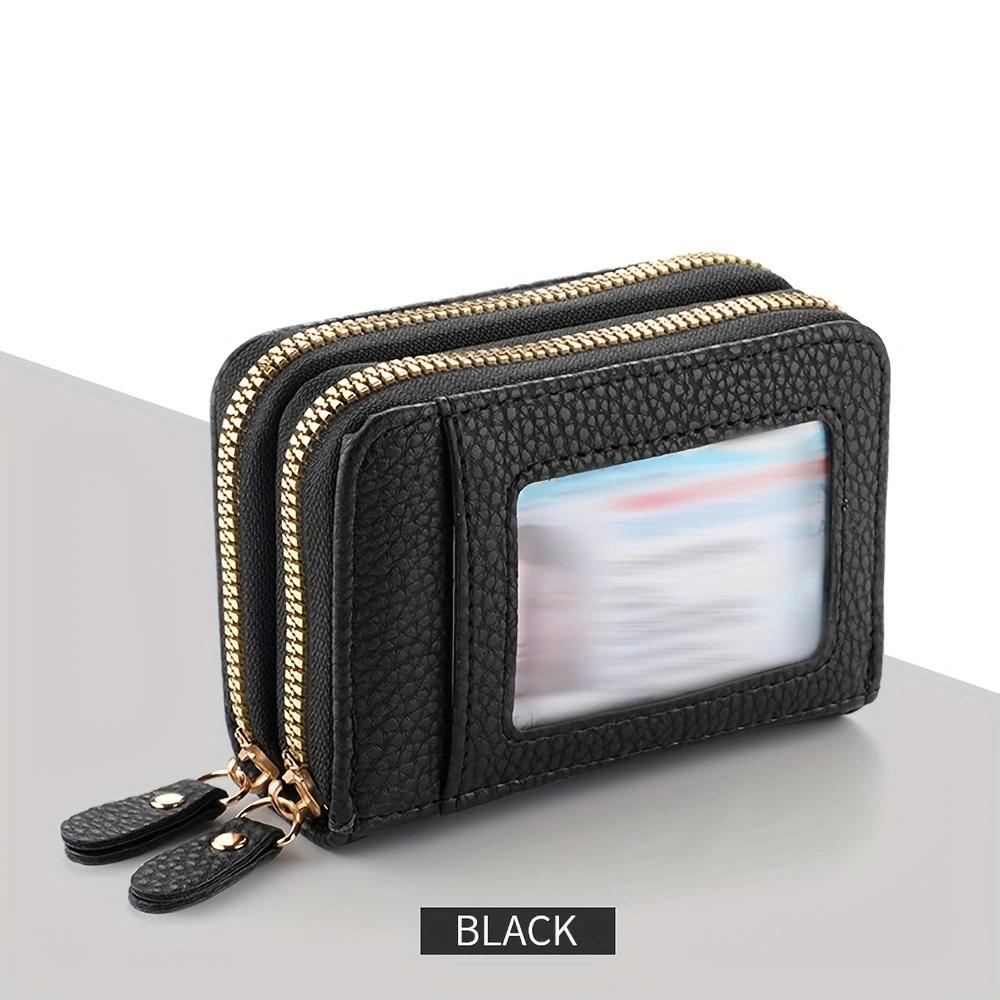 Damen Leder Kreditkartenetui Doppelreißverschluss mit Ausweisfach und Münzfach - Bewahren Sie Ihre Karten sicher auf und organisieren Sie sie von Joom DACH