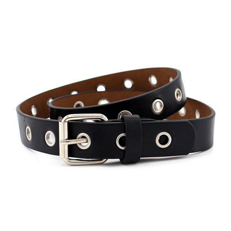 Damen-Ledergürtel, runde Metall-Dornschnalle, Kreisgürtel, modische Reihe, Öse, Taillengürtel schwarz von Joom DACH