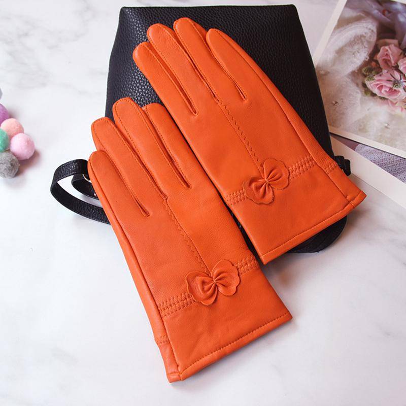 Damen Lederhandschuhe einfarbig Herbst Winter warme Schutzhandschuhe Outdoor-Zubehör dunkel orange von Joom DACH
