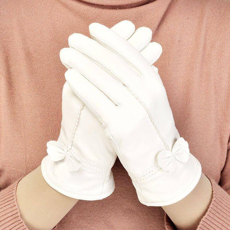 Damen Lederhandschuhe einfarbig Herbst Winter warme Schutzhandschuhe Outdoor-Zubehör weiß von Joom DACH