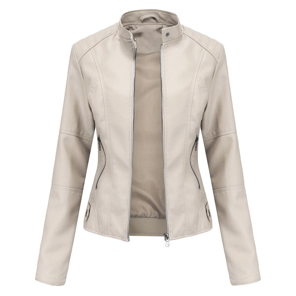 Damen Lederjacke Damen Slim Jacke Dünne Frühlings- und Herbstjacke Damen Motorradjacke Große Größe Stehkragen Lederjacke 4XL von Joom DACH
