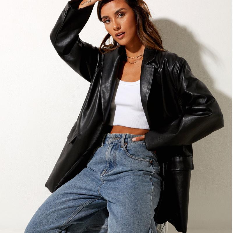 Damen Lederjacke Herbst und Winter Neue Lederjacke Lässige warme Anzugjacke Damen L von Joom DACH