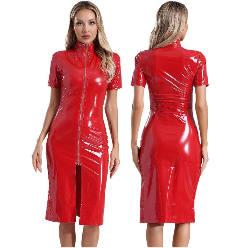 Damen Lederkleid Wet Look Stehkragen Kurzarm Frontreißverschluss Schlitzkleid Figurbetontes Jackenkleid DJ Musikshow Disco Rave Party Clubwear 3XL rot Damen Lederkleid Wet Look Stehkragen Kurzarm Frontreißverschluss Schlitzkleid Figurbetontes Jackenkleid DJ Musikshow Disco Rave Party Clubwear 3XL rot von Joom DACH