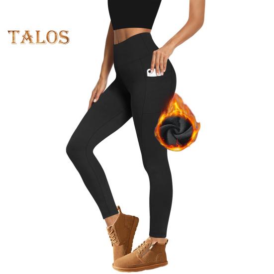 Damen-Leggings, hohe Taille, Samt, verdickt, warm, schmale Passform, Yogahose mit Taschen, Herbst-Winter-Leggings L schwarz von Joom DACH