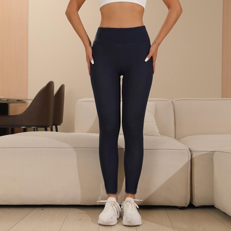 Damen Leggings aus Lammfleece, nahtlos, hohe Taille, Thermo-Winter, warme, reine Farbe, weibliche Freizeithose XL navy blau von Joom DACH