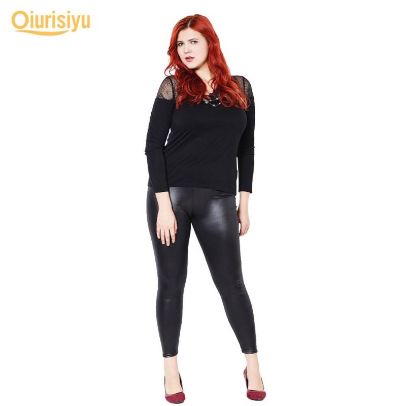 Damen-Leggings aus schwarzem Kunstleder in Übergröße mit schmaler, dehnbarer Hose 5XL schwarz von Joom DACH