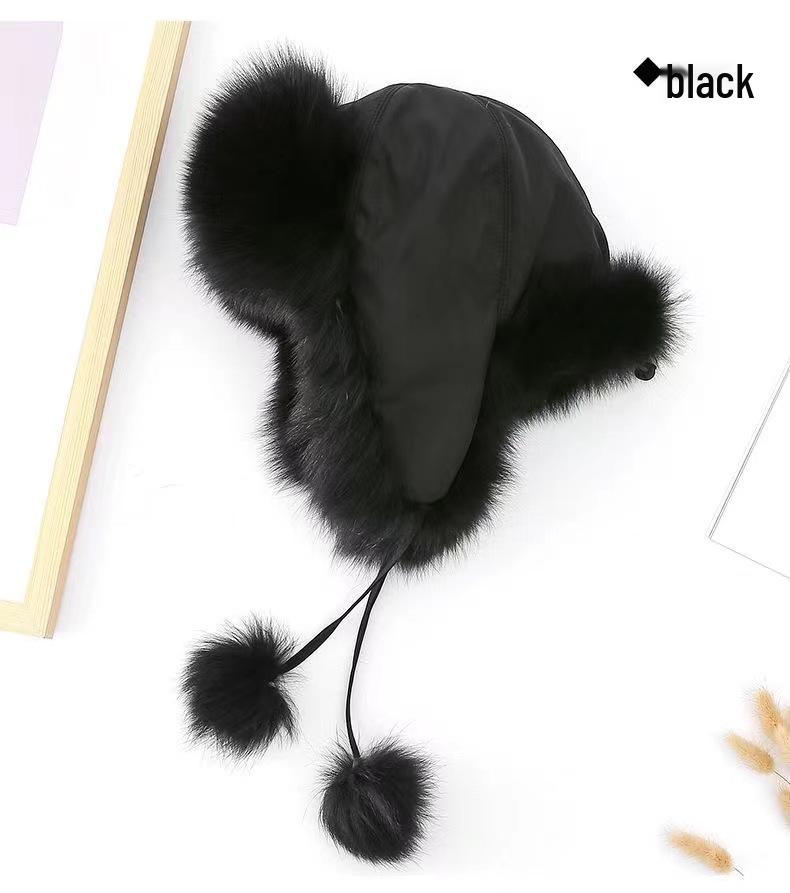 Damen Lei Feng Hut aus Fuchsimitatfell, flauschige Skimütze mit Ohrenschutz für Herbst- und Winterwärme. One Size with Elasticity von Joom DACH