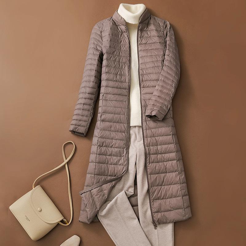 Damen Leichte Lange Gesteppte Entendaunenjacke Feder Steppjacken Parkas Plus Übermantel Windjacke Winter Kälte Druck Daunenmäntel XL khaki von Joom DACH