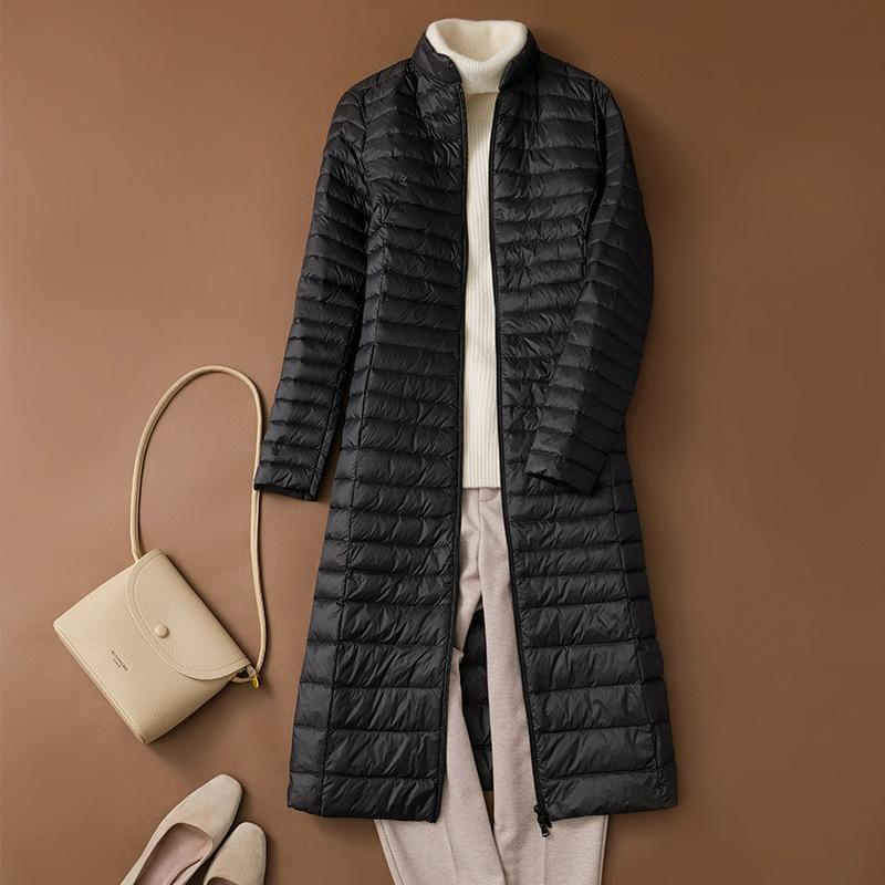 Damen Leichte Lange Gesteppte Entendaunenjacke Feder Steppjacken Parkas Plus Übermantel Windjacke Winter Kälte Druck Daunenmäntel XXXL schwarz von Joom DACH