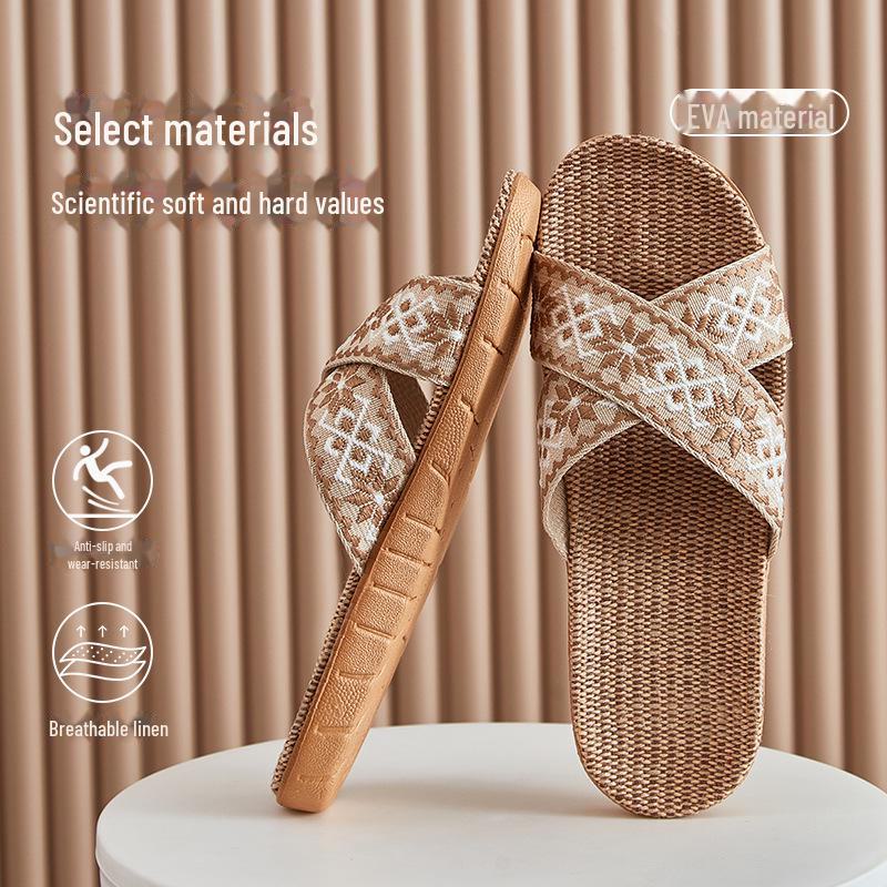 Damen Leinen rutschfeste Hausschuhe, Kostenloser Versand, Ganzjährige desodorierende Bodenpantoffeln für Paare 37-38 (Run Small) von Joom DACH
