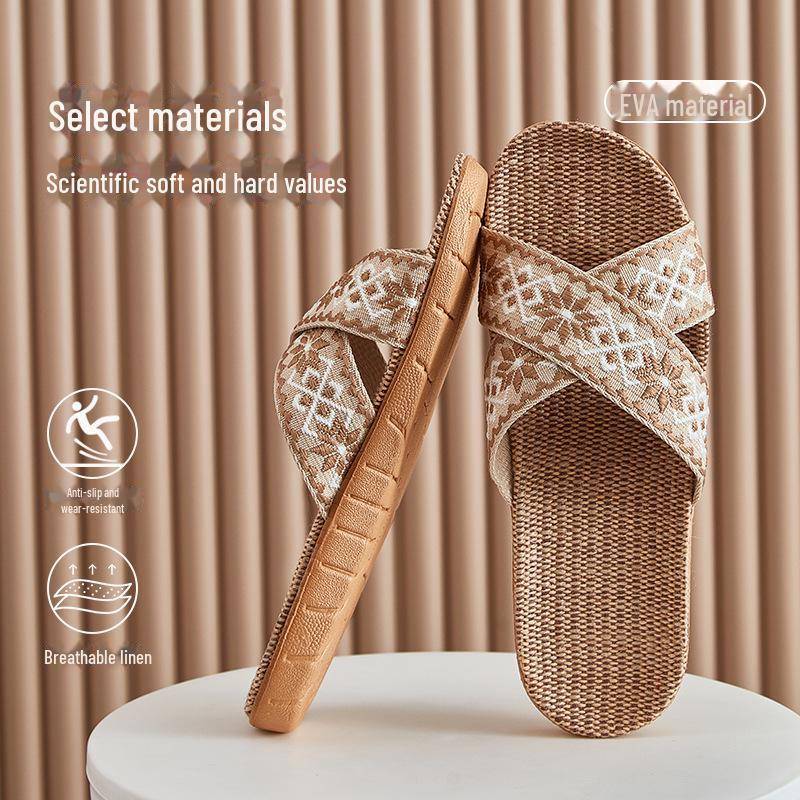 Damen Leinen rutschfeste Hausschuhe, Kostenloser Versand, Ganzjährige desodorierende Bodenpantoffeln für Paare 37-38 (Run Small) von Joom DACH